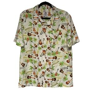One Resolution Clothing Guitar Palm Tree Button Down Shirt Mens Medium